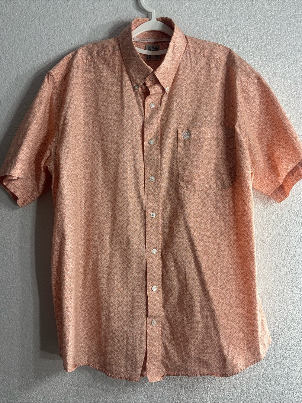 Cinch Western Peach/Orange Pattern Short-Sleeve Button-Down Shirt Rodeo Men M